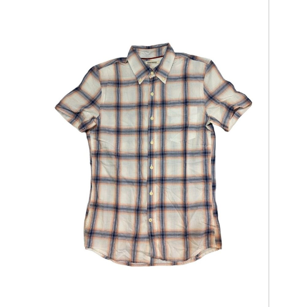 Goodthreads Pink & Blue Topanga Plaid Short Sleeve Button Down Shirt Sz S Slim
